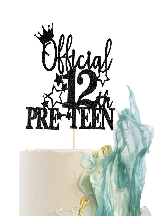 Confetti! 1pc Black Official Pre-teen 12 Cake Topper Glitter Happy 12th Birthday Cake Pick Cheers to 12 Years Old Cake Decorations for Teen 12th Birthday Party Supplies (Black) - Image 1